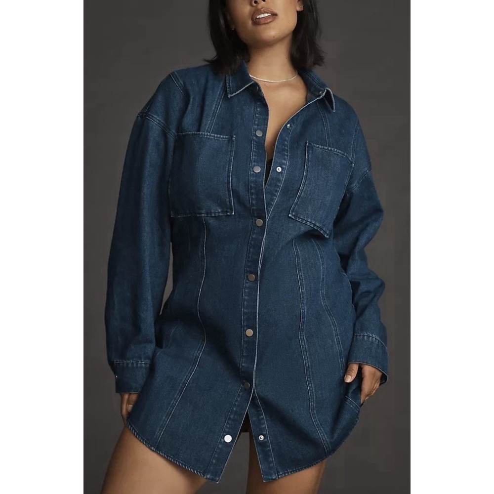 Anthropologie MARE MARE Denim Shirt Dress Size XL Western Dark Wash